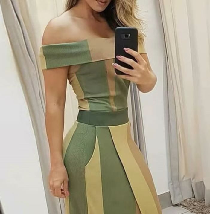 European And American Autumn New Sexy One-shoulder Tight Split Dress