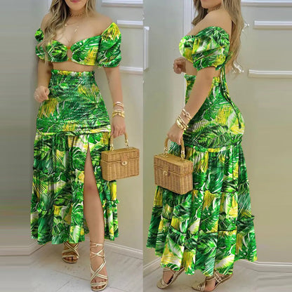 Women's Printed Split Skirt Two Piece Set | Affordable-buy