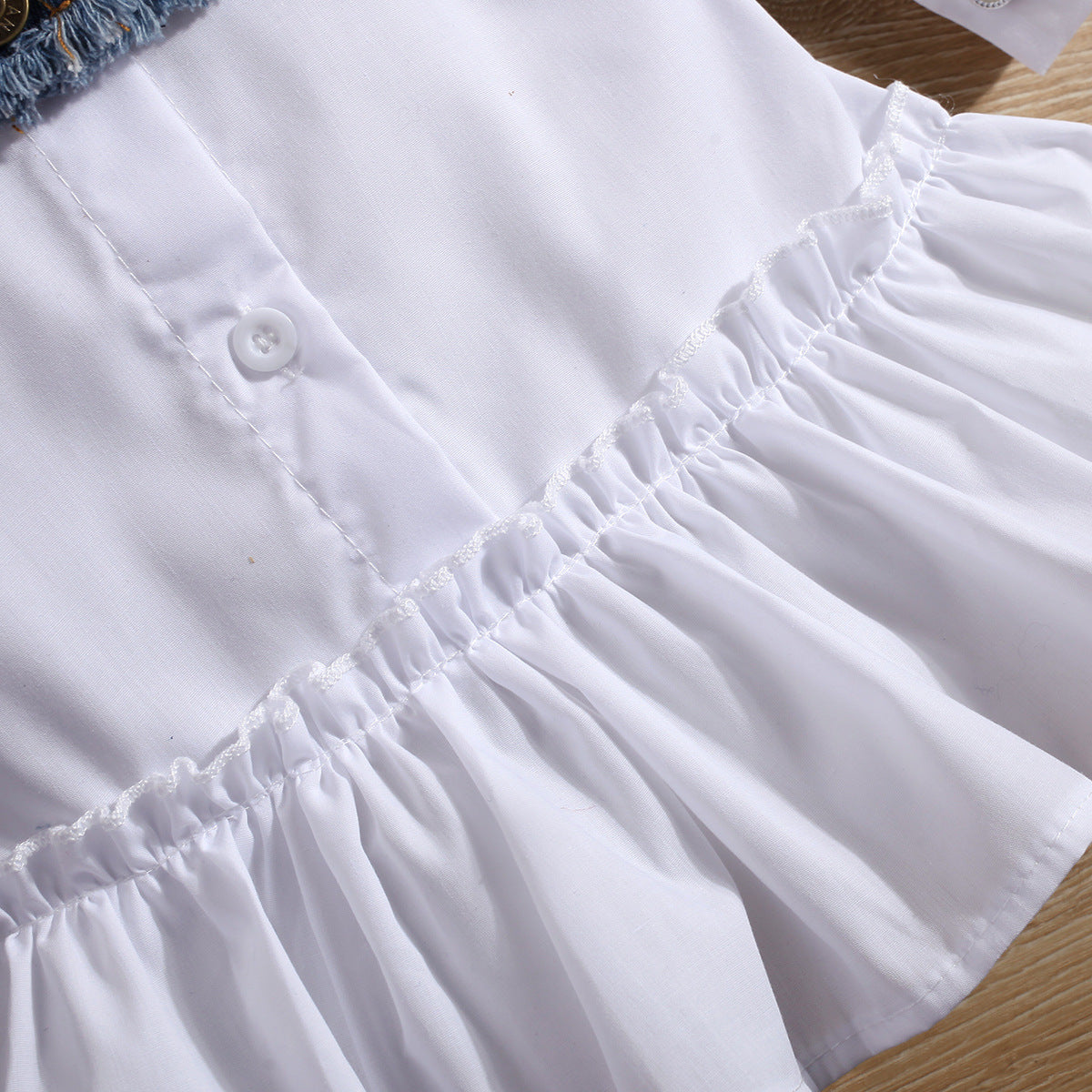 Children's Polo Collar Shirt Dress Girls' Ruffle Dress Denim Tank Top Two Piece Set
