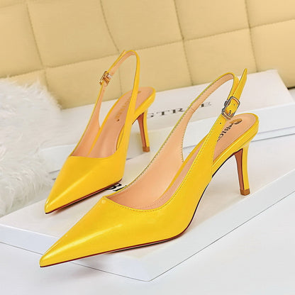 Simple Thin High Heel Shallow Mouth Pointed And Hollow Back Trip Strap Shoes