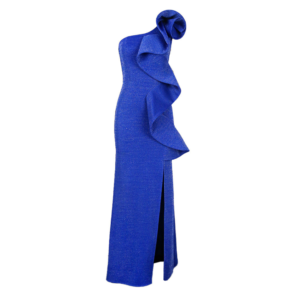 One Shoulder Backless Ruffle Long Dress | Affordable-buy