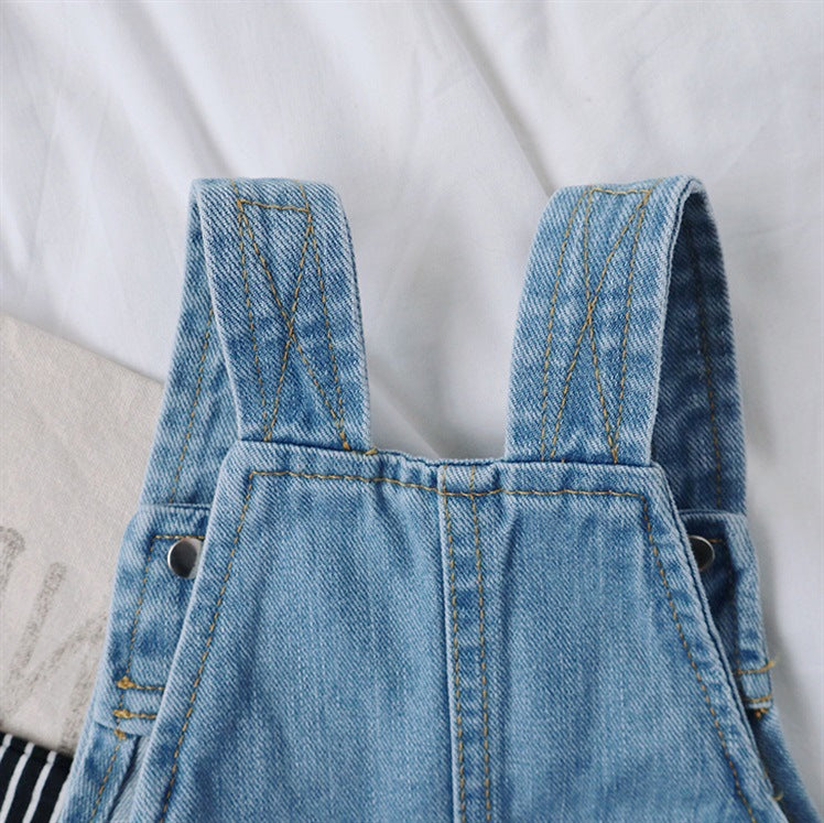 Korean Children's Jeans Suspender Shorts Spring And Summer New Casual Pants
