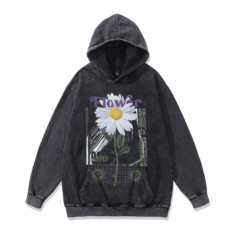 Small Flower Letter Hooded Sweater High Street Fashion Brand Old Loose Coat