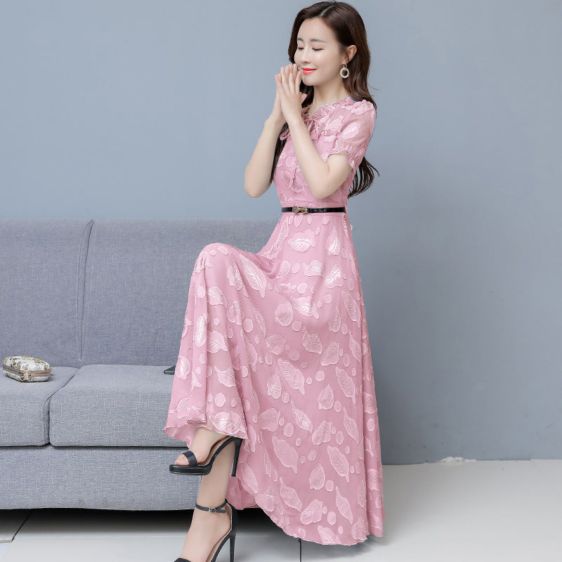 New Korean Version Of Large Size Short Sleeve Large Size Temperament Long Dress