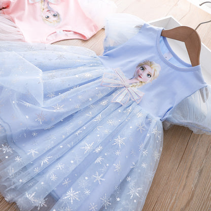 Girls' Summer New Snow And Ice Exotic Short Sleeve Princess Aisha Skirt