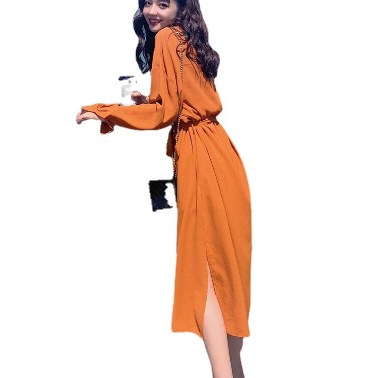 New Wisdom Smoked French Orange Skirt Temperament Fairy Super Sensen Skirt