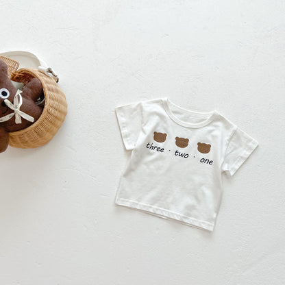 Young Children's Suspender Summer Baby Bear Short Sleeve Top Shorts Two-piece Set