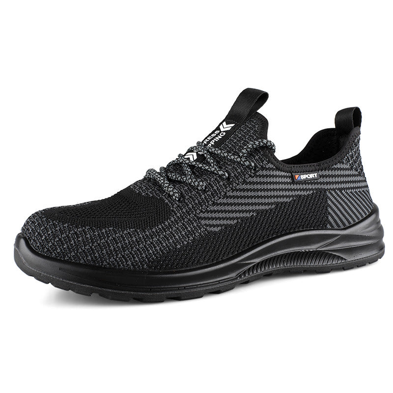 Men's Steel Toe Cap And Bottom Work Flying Woven Breathable Labor Protection Shoes
