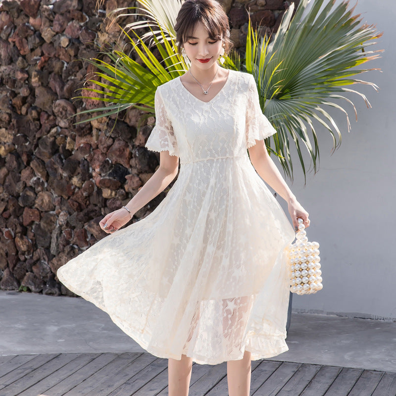 New Lace Fat Slim Fit Slim Large Women's Fairy Midlength A-line Dress