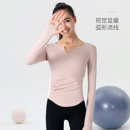 Women Tight Sports V-neck Top Sexy Slim Fitness Dry Clothes T-shirt