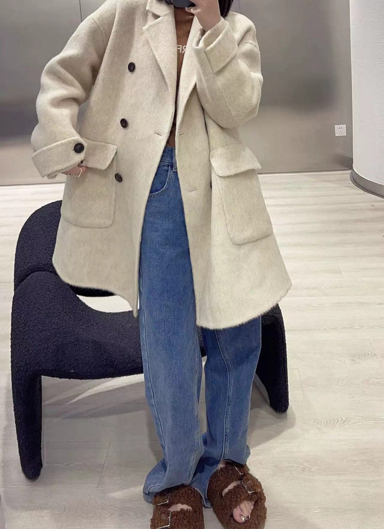 New Women's Double-sided Cashmere Versatile Thickened Woolen Overcoat