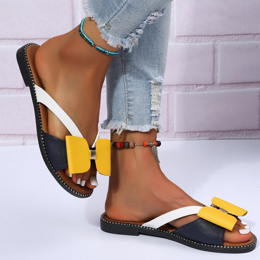 Large Slippers Women Wear Bow Sandals Flat Slippers