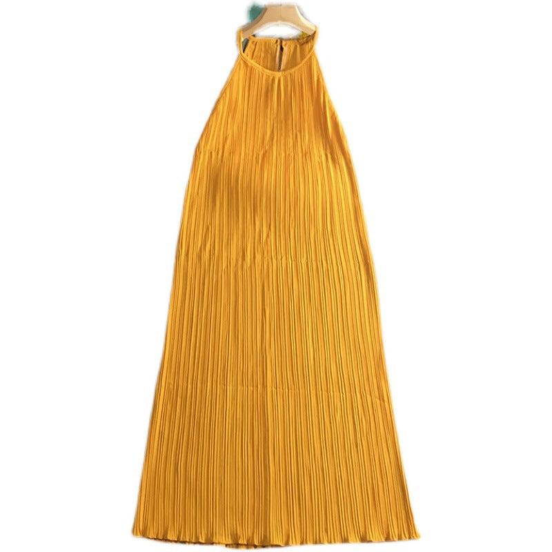 Summer New High Waist Suspender Skirt Pleated Waist Closed Vintage Long Skirt