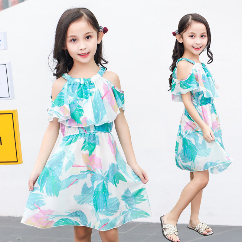 Children's Summer Dress Little Girl Exotic Chiffon Off Shoulder Butterfly Princess Sleeveless Skirt
