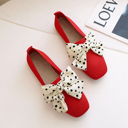 Women's Knitted Square Head Bean Shoes | Affordable-buy