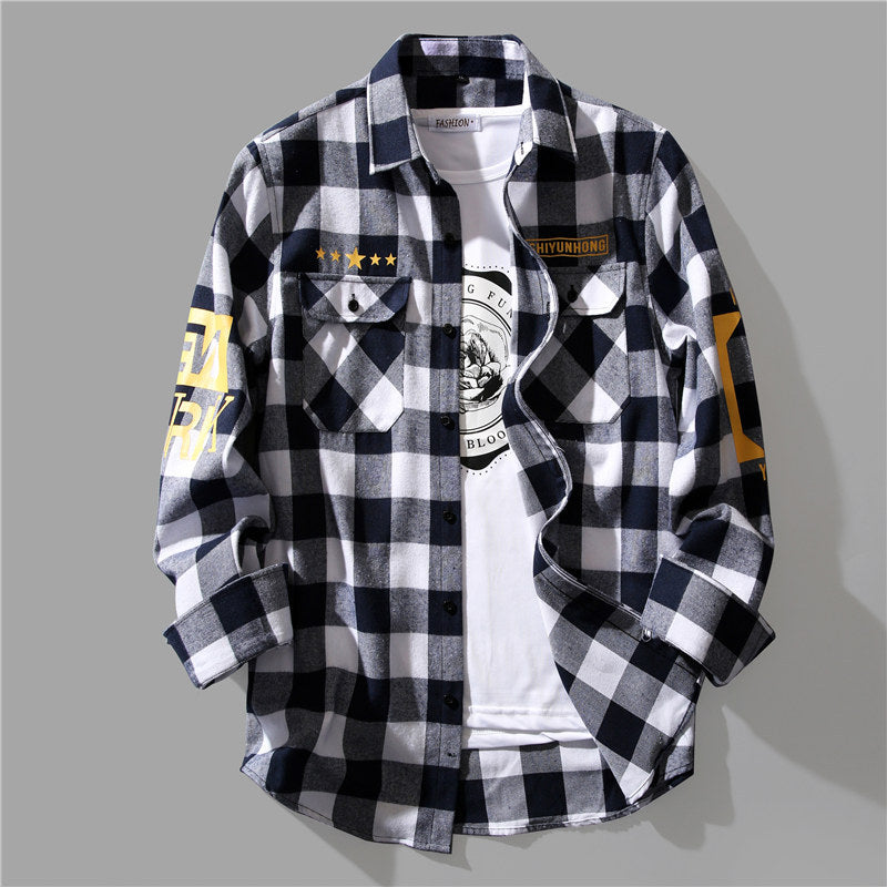 Men's Long-sleeved Shirt Student Youth Red Check Loose Casual Clothes