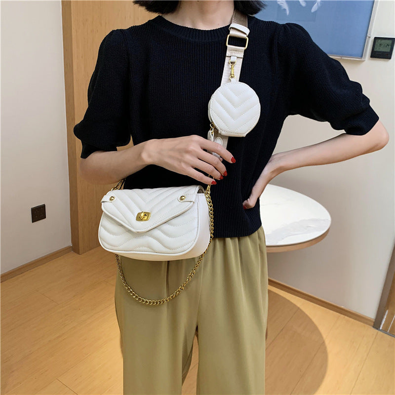 Embroidered Thread Mother Bag Versatile Wide Shoulder Strap Single Shoulder Crossbody Bag Chain Handbag Underarm Bag