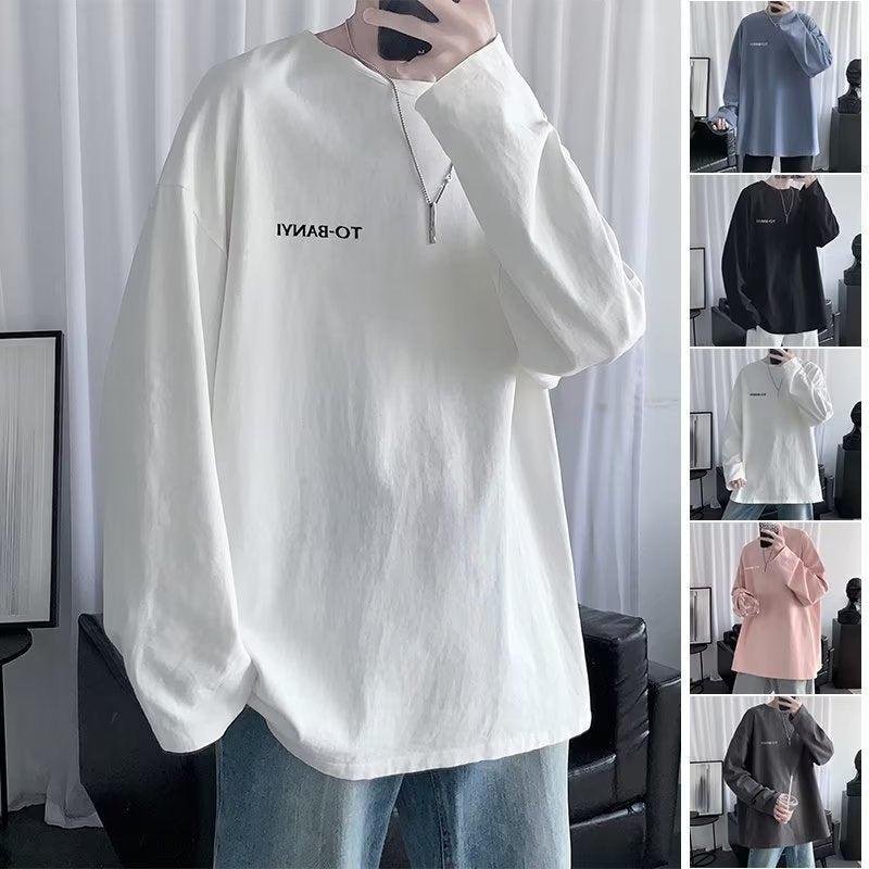 Men's Long-sleeved Loose And Versatile Round-neck Bottomed T-shirt