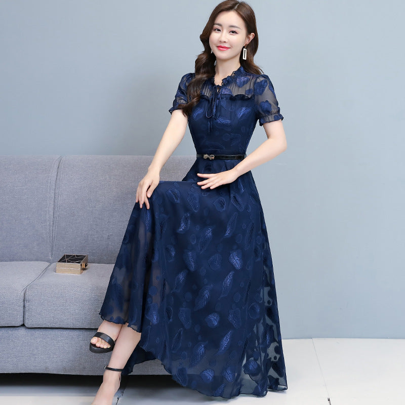 New Korean Version Of Large Size Short Sleeve Large Size Temperament Long Dress