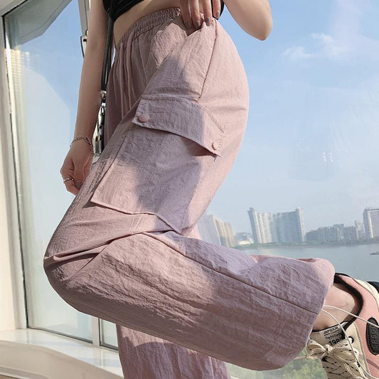 high waisted straight tube casual pants  style wide leg pants adjustable buckle two wear women's pants