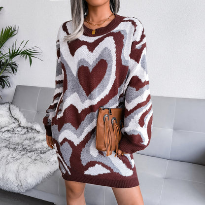New Color Contrast Woolen Knitted Dress