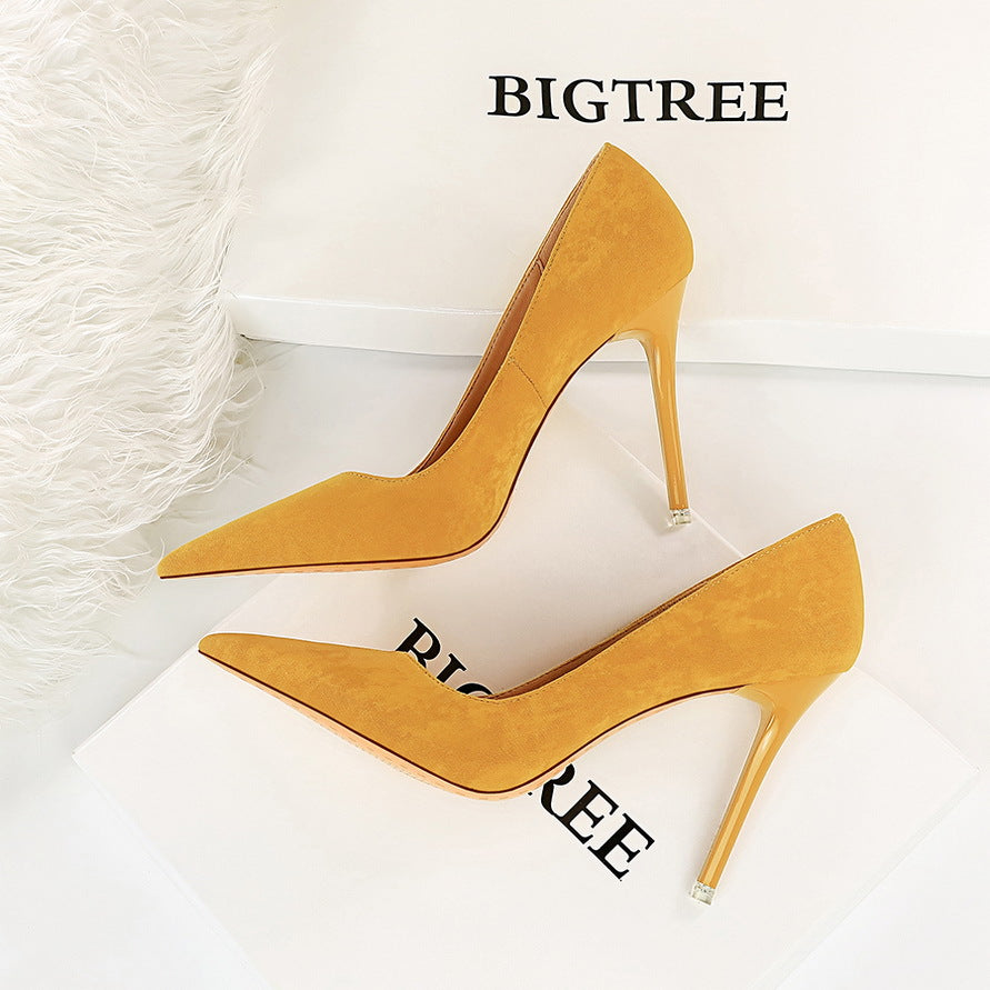 Simple Thin Super High Suede Shallow Mouth Pointed Sexy Night Club Slim Single Shoes