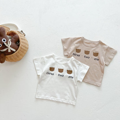 Young Children's Suspender Summer Baby Bear Short Sleeve Top Shorts Two-piece Set