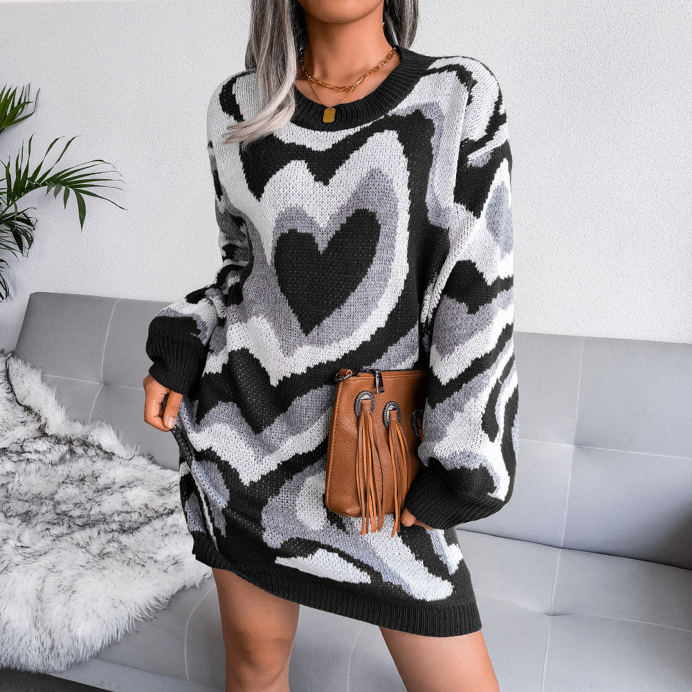 New Color Contrast Woolen Knitted Dress