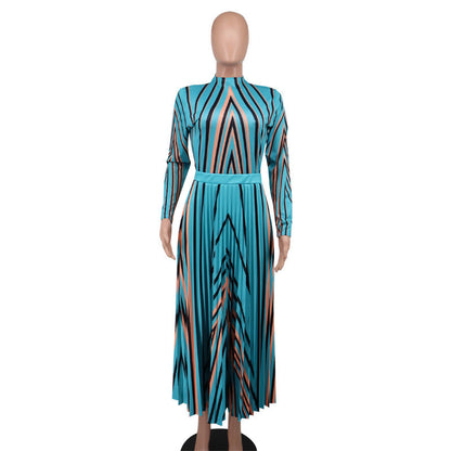 European and American Women's Dress Autumn Dress Slightly Printed Long Sleeve Skirt