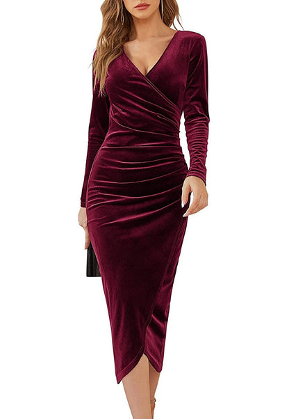Autumn Winter V-Neck Irregular Solid Dress | Affordable-buy