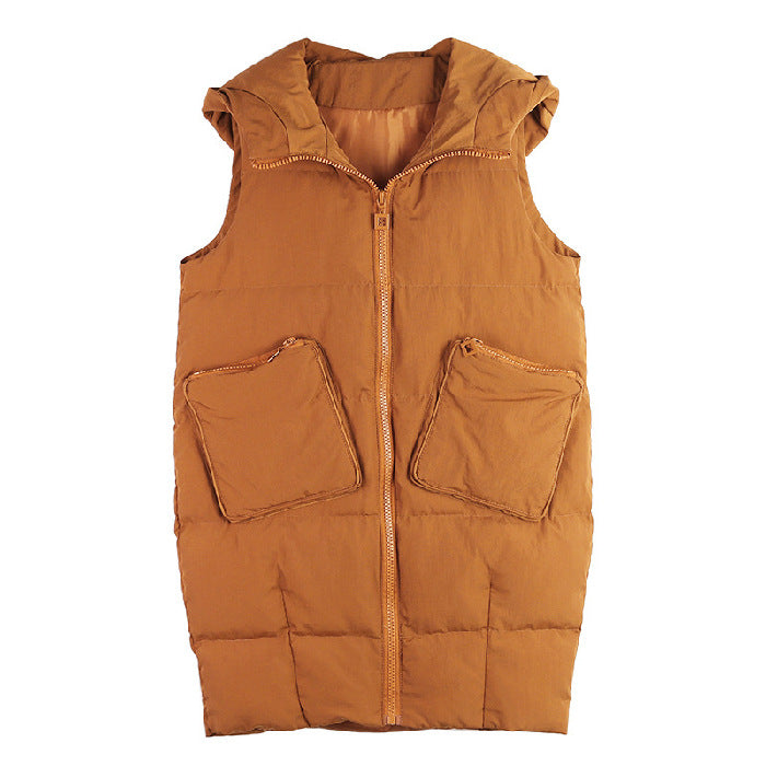 Women's New Thickened Hooded Medium Length Vest Coat