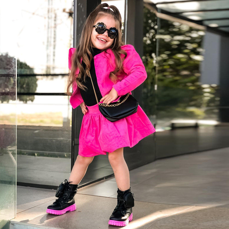 Children's Clothing New Fashion Casual Long Sleeve Short Cardigan Skirt Suit