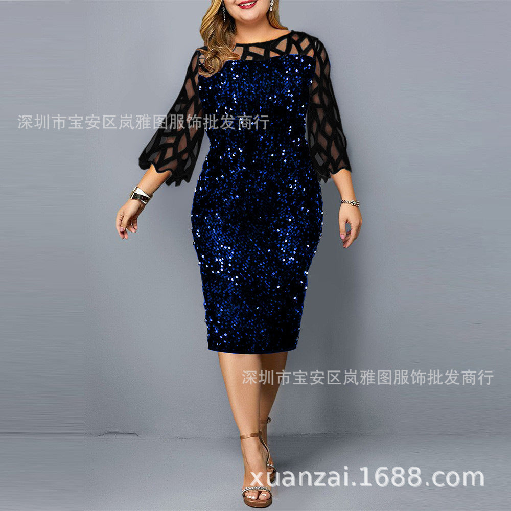 Fashion Women's Pop Personalized Sequin Design Large Dress