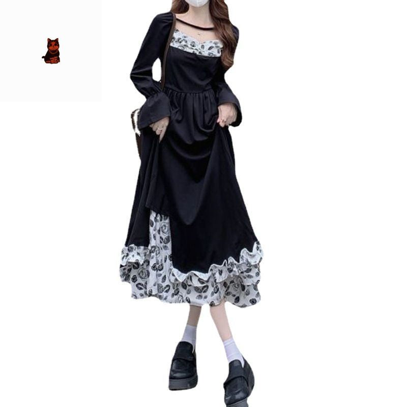 Spring And Autumn Large Size Patchwork Fragmented Flower Temperament Dress