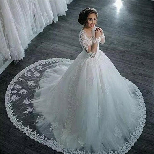 Adult Middle Shoulder Lace Long Waist Lace Wedding Dress