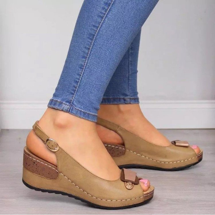 Vintage Roman Wedge Heel Women's Shoes Comfortable Soft Sole Fish Mouth Sandals