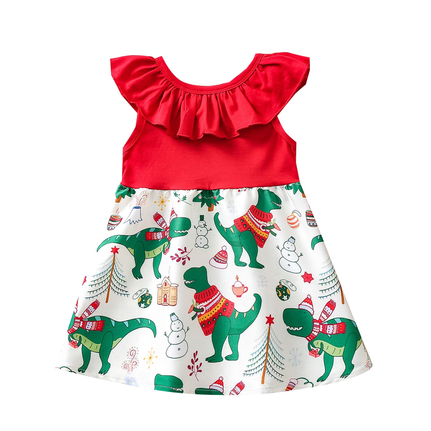 Children's New Ruffles Sleeveless Printed Dress
