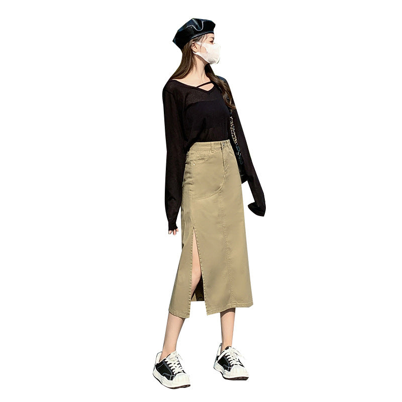 Women's New High Waist A-line Mid Length Hip Wrap Skirt Versatile Loose