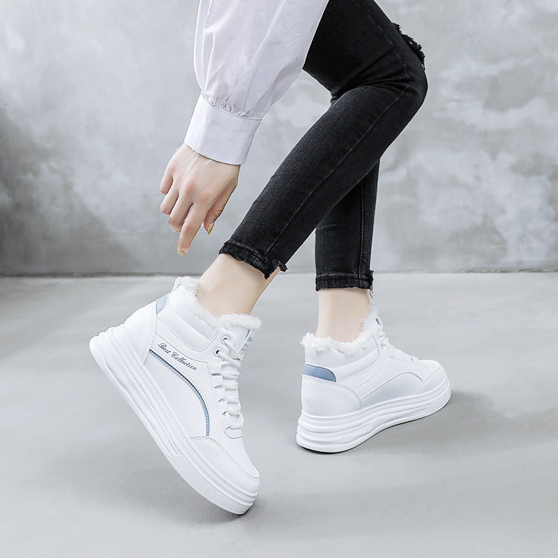 Women's Small White Winter New High Top Plate Sports Shoes
