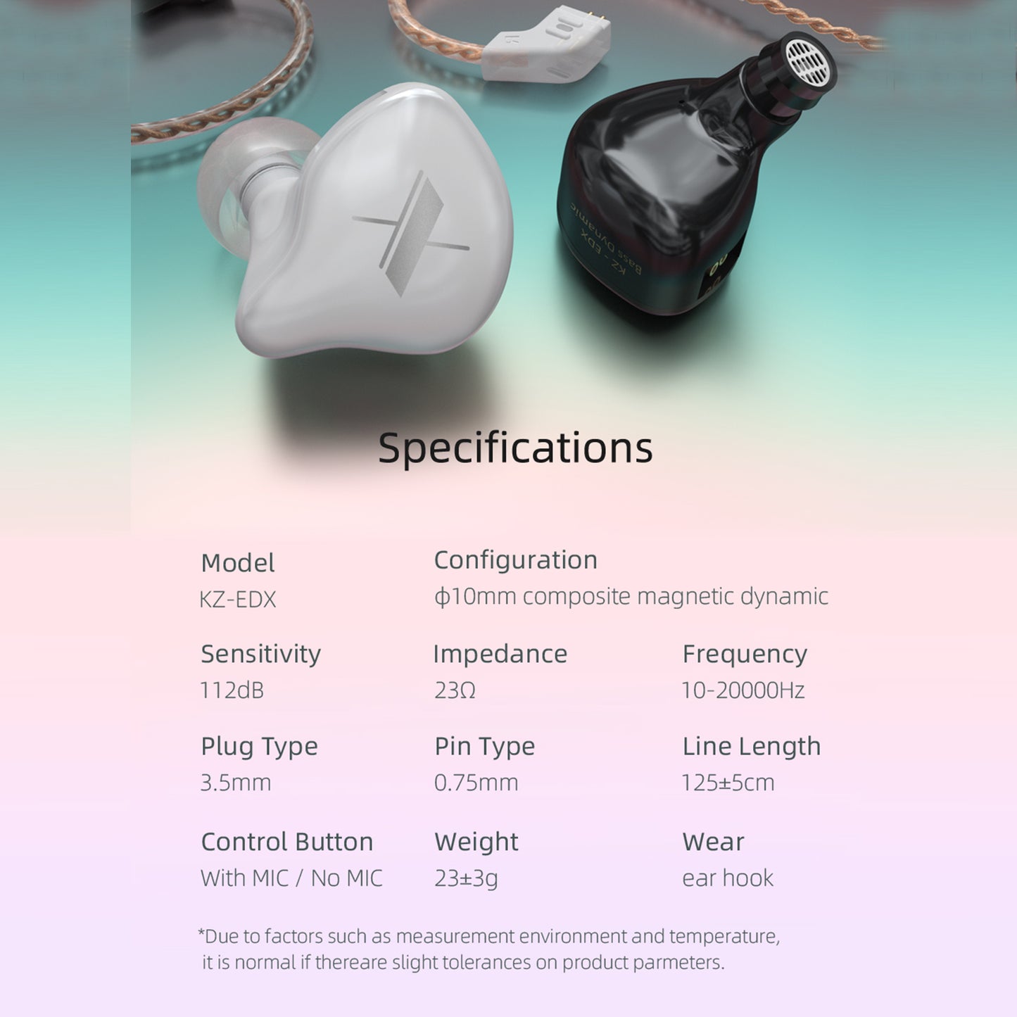 KZ EDX Customized Heavy-Bass Earphone In-ear Headphone with Stereo Stage Sound Noise Cancelling Wired Earbuds with Detachable Cable for Smartphones Music Player PC Tablet (No Mic)