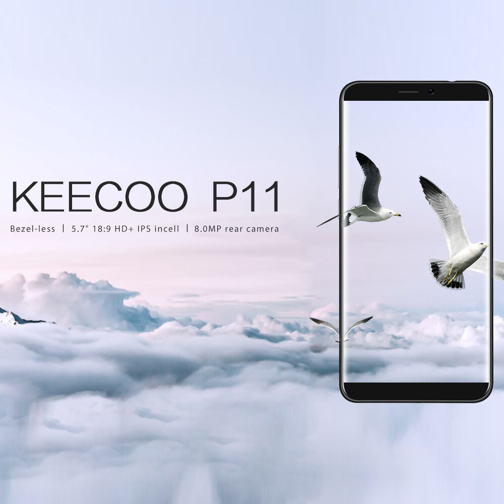 KEECOO P11 4G Mobile Phone Face Recognition 5.7-inch 18:9 Bezel-less HD+ Display MTK6737 Quad Core 2GB+16GB 8MP+5MP 3050mAh Android 7.0