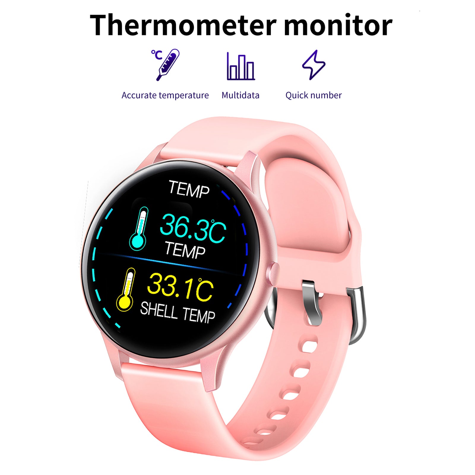 K21 Smart Watch Body Thermometer Fitness Tracker Bracelet Smart Sport Band Heart Rate Sleep Monitor Wristband Blood Pressure Test Color Screen IP67 Waterproof Message Push