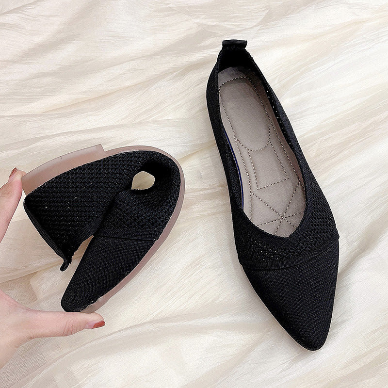 Women's Summer New Solid Color Soft Bottom Flat Hollow Breathable Knitted Shoes